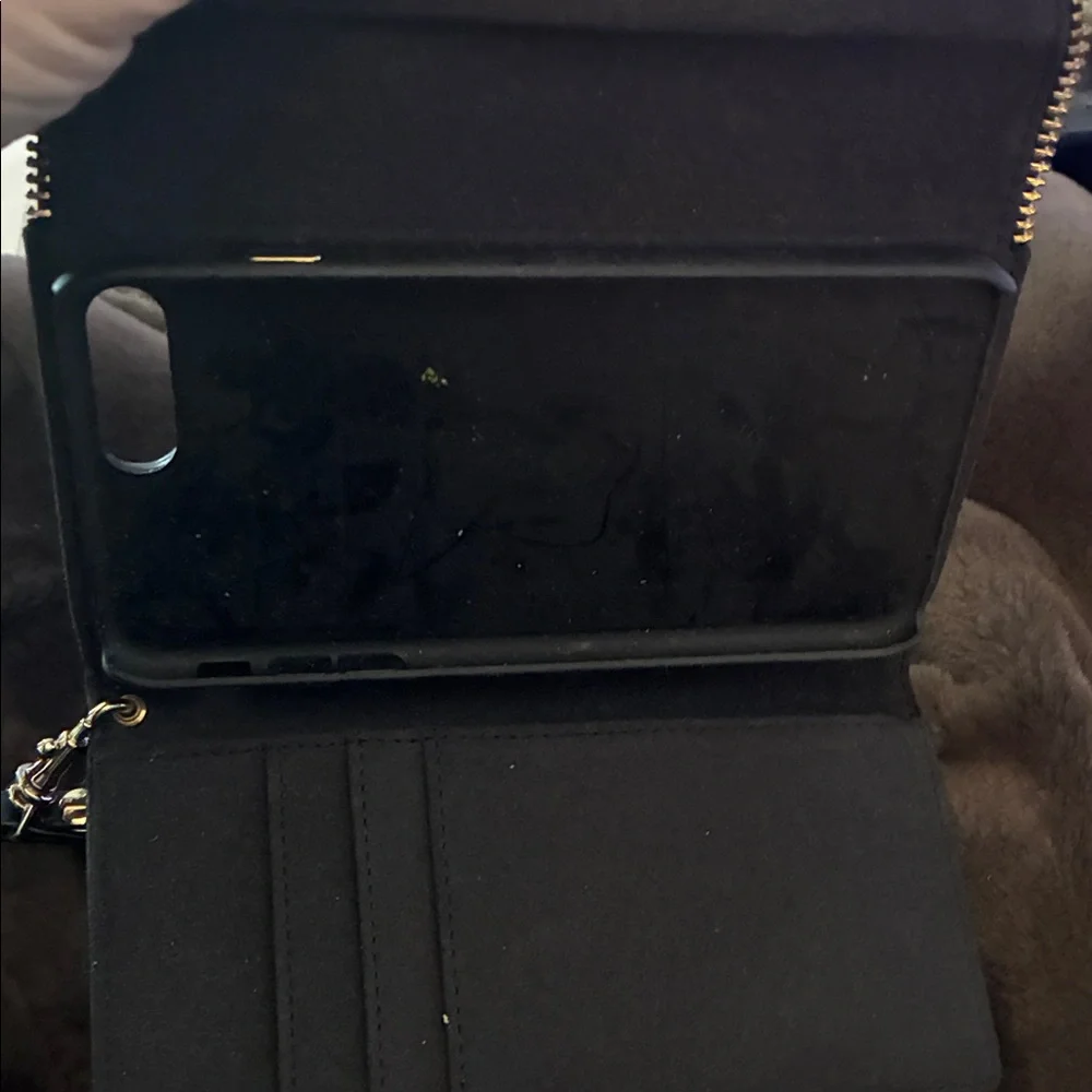 Rebecca Minkoff black Leather‎ Wristlet/ phone holder  with Gold Accents
